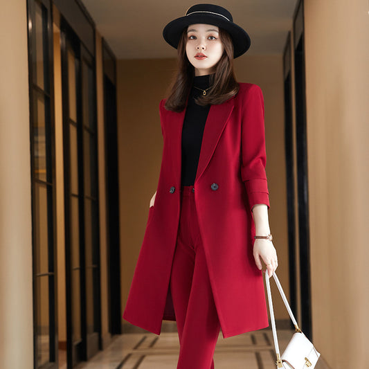 Long Sleeved Suit Jacket Women's Business Wear Long Trench Coat