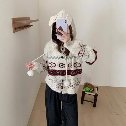 Idle Style Brocade Sweater Plus Size Women's Coat