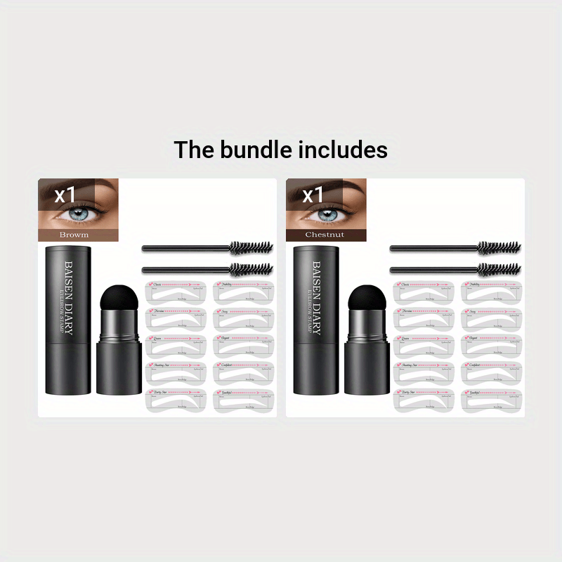 Quick-Ease Eyebrow Shaping Kit - Effortless One-Step Stamp, 10 Reusable Stencils for Flawless Brows, Brown & Chestnut Shades - Achieve Salon-Perfect Definition at Home