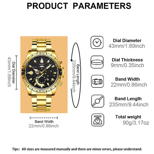 Men's Steel Belt Business Calendar Quartz Watch Suit