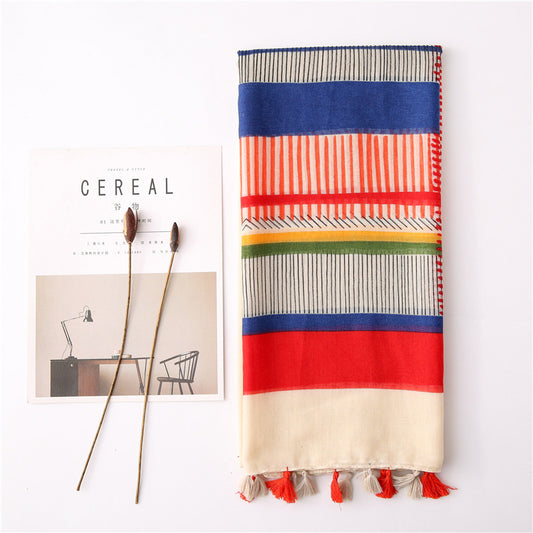 New Vintage Stripe Sunscreen Shawl Women's Scarf