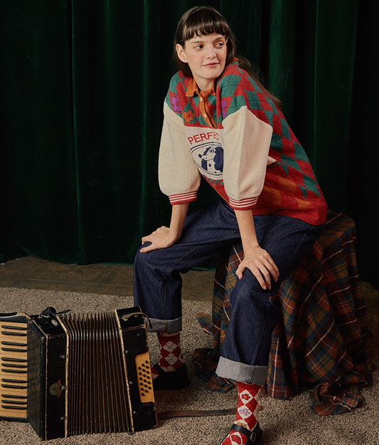 Women's Color Matching Padded Warm Sweater