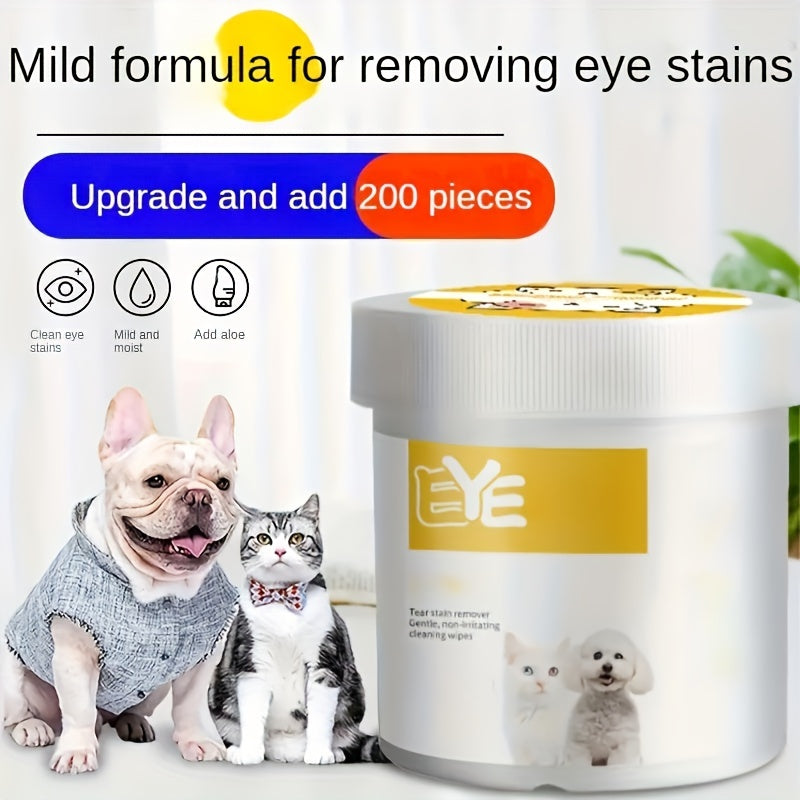 200pcs Dog Eye Care Wipes, Plastic Pet Cleaning Pads, Non-Electric, Gentle for Home Use, with Pet Grooming Supplies