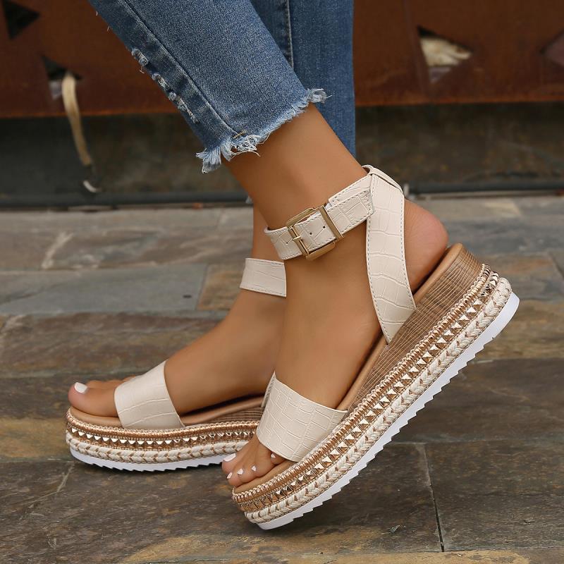 Women's Platform Wedge Sandals - Buckle Strap Hemp Espadrille Peep Toe Summer Shoes