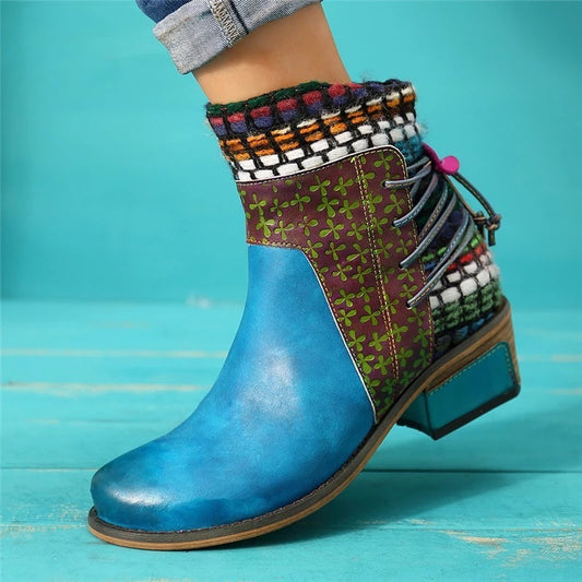 Handmade Ethnic Embroidered Ankle Boots - Vintage Bohemian Short Boots for Women