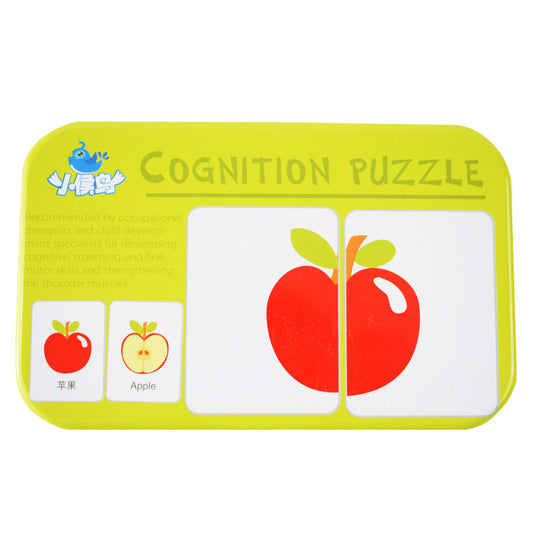 Children's Cognitive Card Iron Box Jigsaw Puzzle Matching Fruit Learning Card