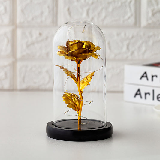 Immortal flower glass cover rose glass cover Valentine's Day gift Christmas gift gold foil flower creative ornament