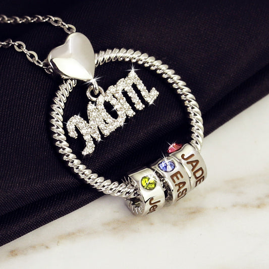 Mother's Day Gift Personalized Circle Pendant with Custom Beads Birthstone Pendant