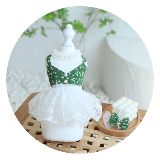 Pet Dog Pure White Princess Spring and Summer Lace Wedding Dress Pettiskirt