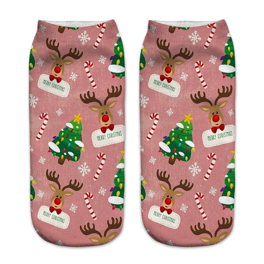 New 3D Printed Christmas Pattern Women's Boat Socks