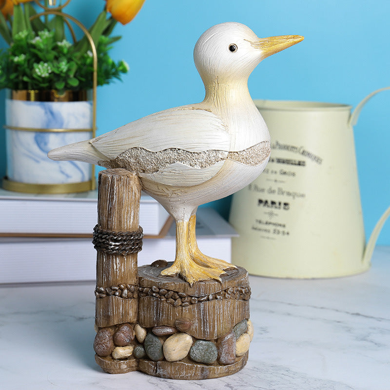 Seagull Figurine Statue Seabird Stump Ornament Animal Bird Resin Sculpture Coastal Beach Home Office Decoration Birthday Gift