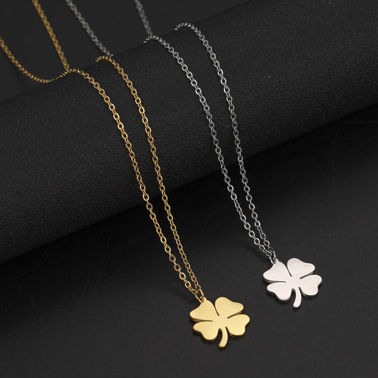 Lucky Four Leaf Clover Necklace - 18K Gold Plated Stainless Steel Pendant for Women & Men