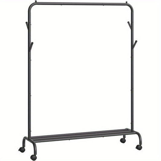 Clothes Rail, Clothes Rack, Single Clothes Hanging Rail, Heavy-Duty Metal Frame, with Wheels and Shelf, 50 kg Total Max. Load, 103. 5 cm Wide, Clothing Storage