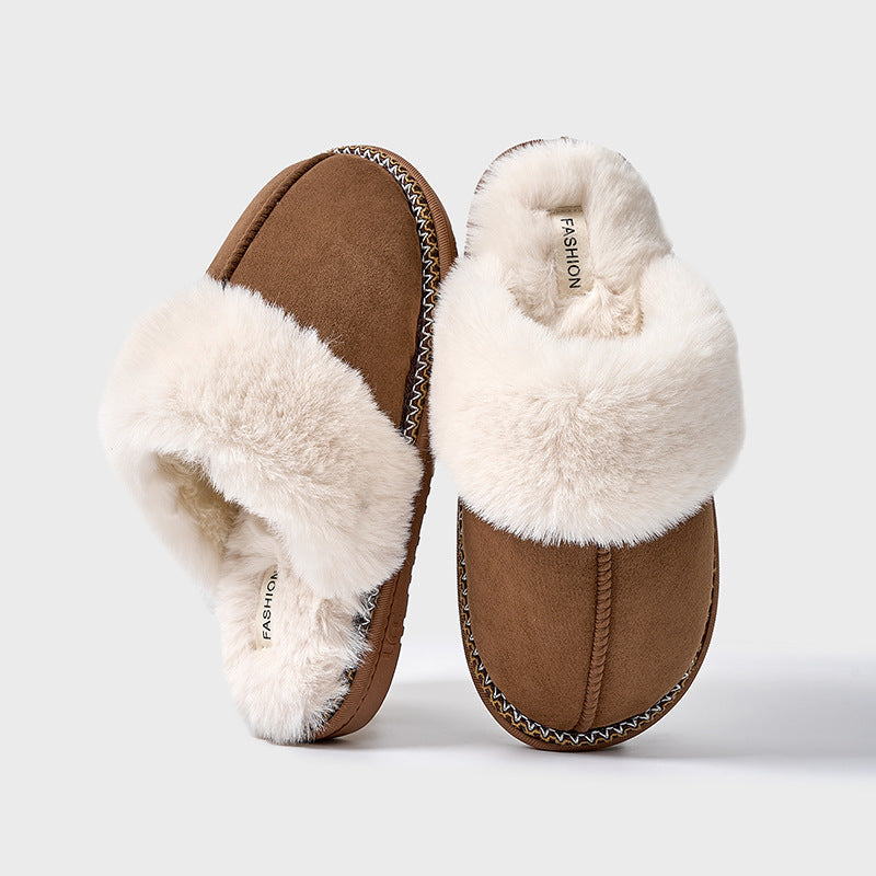 Fashion Faux Suede Plush Slippers for Women 2024 Thick Sole Winter Warm Fuzzy Slides Woman Non Slip Indoor Home Cotton Shoes