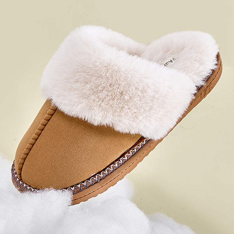 Fashion Faux Suede Plush Slippers for Women 2024 Thick Sole Winter Warm Fuzzy Slides Woman Non Slip Indoor Home Cotton Shoes