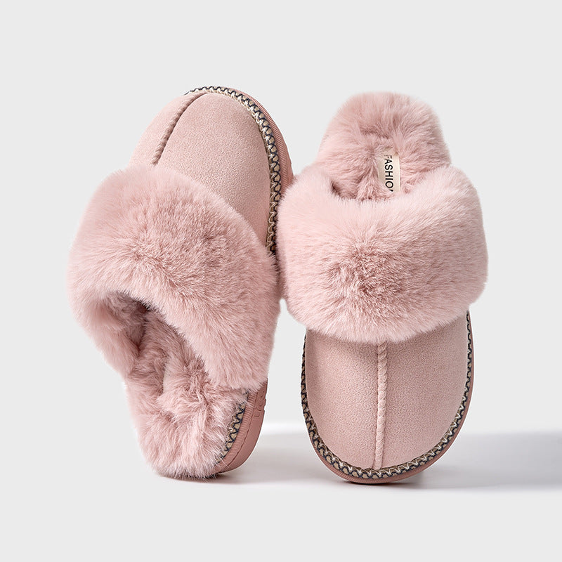 Fashion Faux Suede Plush Slippers for Women 2024 Thick Sole Winter Warm Fuzzy Slides Woman Non Slip Indoor Home Cotton Shoes