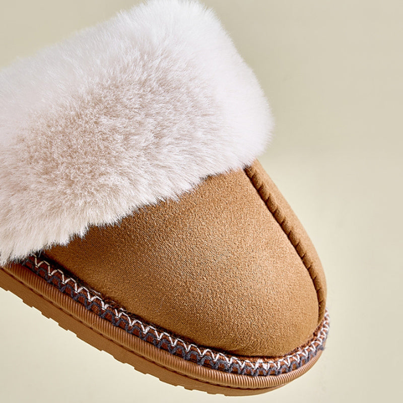 Fashion Faux Suede Plush Slippers for Women 2024 Thick Sole Winter Warm Fuzzy Slides Woman Non Slip Indoor Home Cotton Shoes