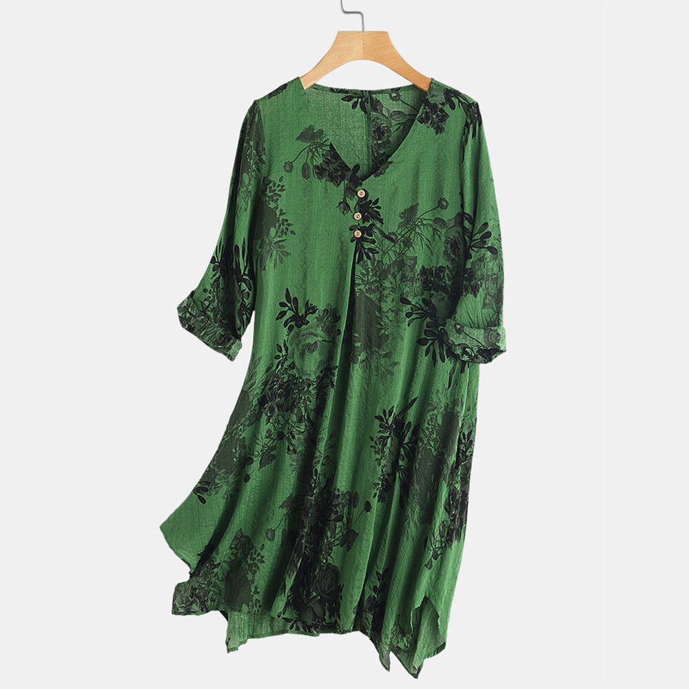 Women Loose Plus Size Five-point Sleeve Mid-length A-line Skirt