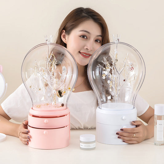 LED Light Jewelry Storage Box Makeup Organizer USB Charge Case Desktop Dust Proof Drawer Earrings Necklace Display Holder