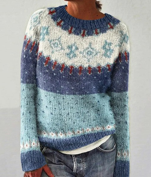 Women's Round-neck Color-block Loose Sweater