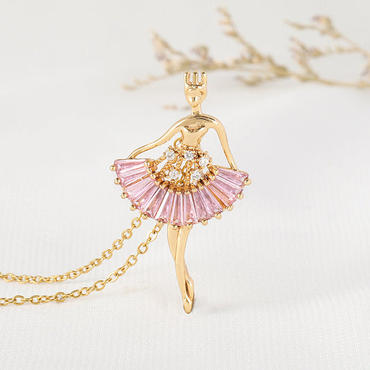 Ins Ballet-girl-shaped Necklace Fashion Personality Rhinestone Clavicle Chain Jewelry For Women