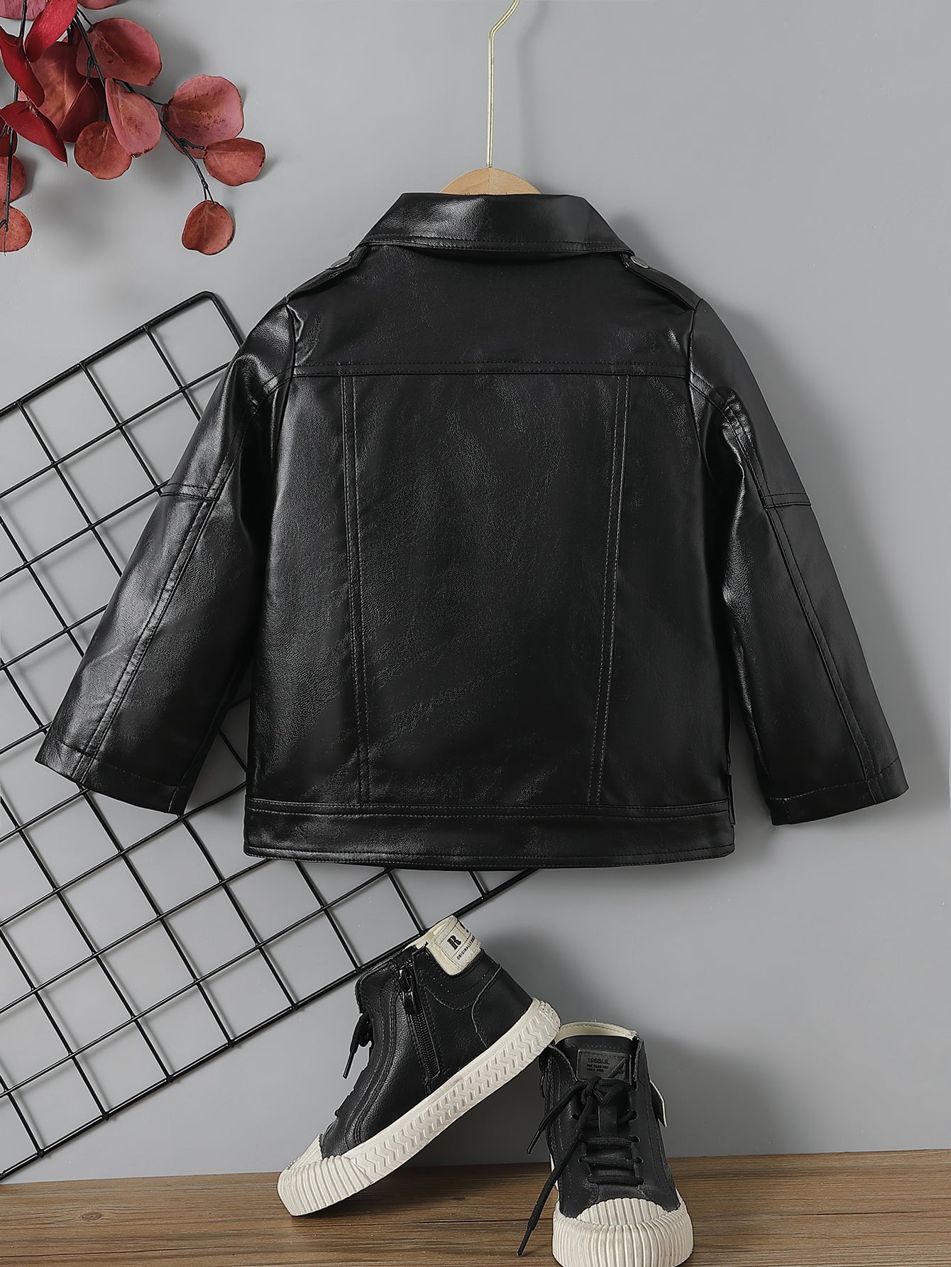 Children's Lapel PU Leather Jacket Zipper Coat Top For Girls And Boys Kids Clothes