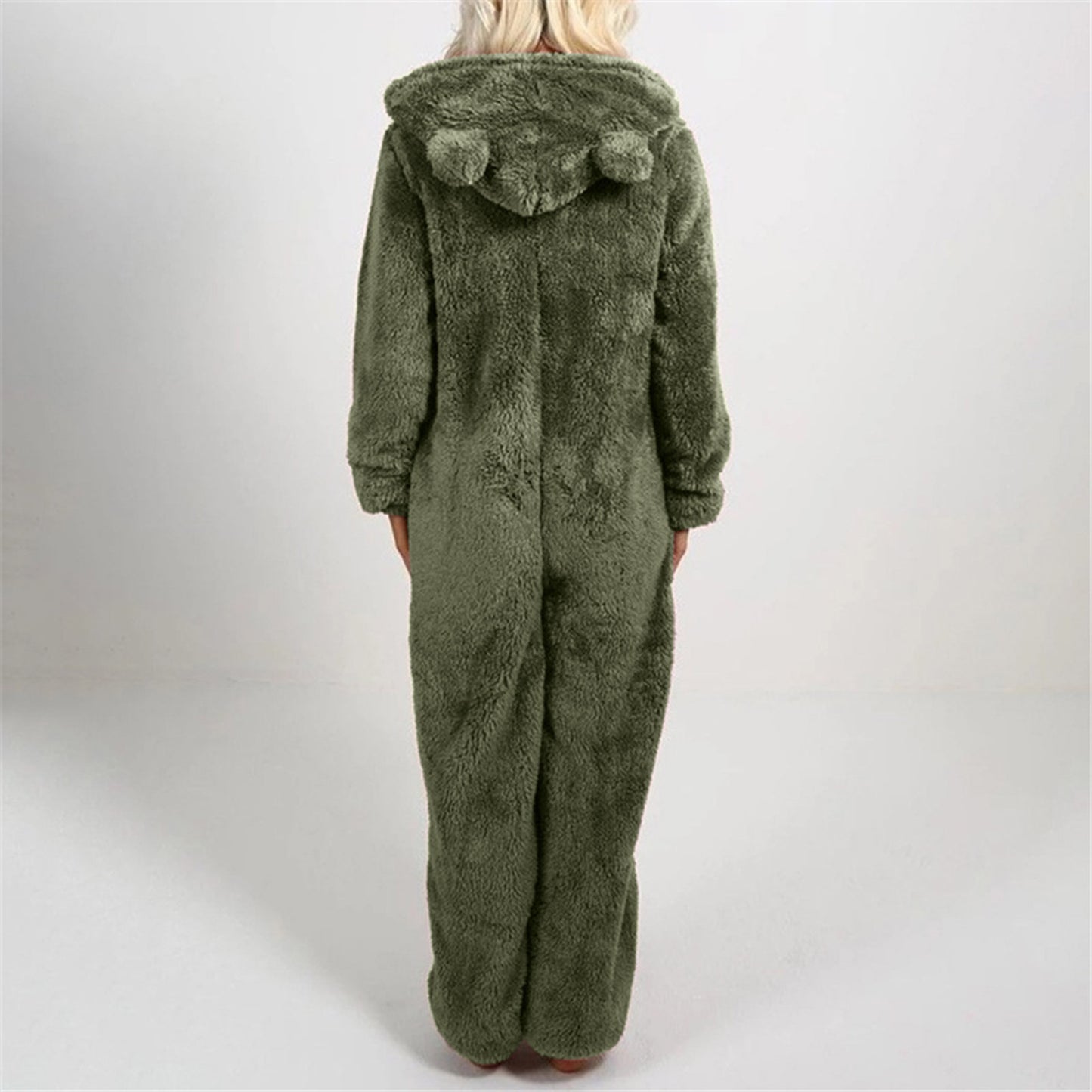 European And American Autumn Winter Women's Wear Fleece-lined Thick Furry Jumpsuit Hooded Cat Ear Pajamas