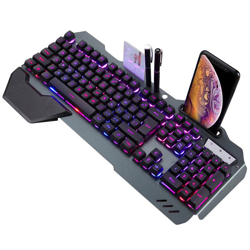 Ergonomische kabelgebundene Gaming-Tastatur mit RGB-Hintergrundbeleuchtung und Handyhalterung