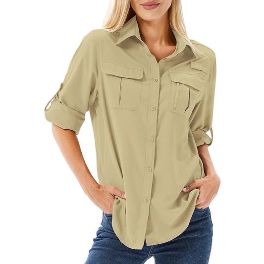 Casual Quick-drying Stretch Zipper And Lapel Pocket Women's Shirt