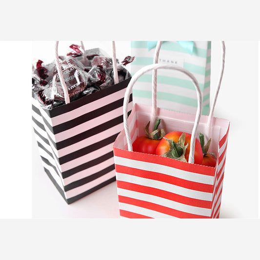 Small candy color striped white kraft paper bag