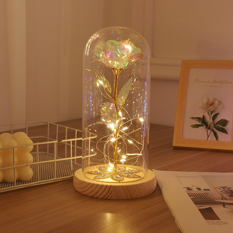 Eternal Life Glass Cover Gold Foil Flower Led Light Rose Tanabata Valentine's Day Gift