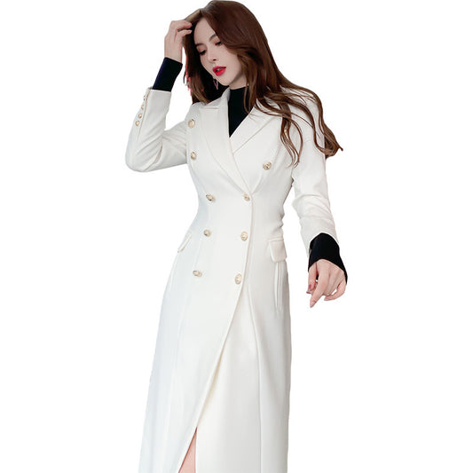 White Trench Coat Women's Mid-Length - Elegant Slim Fit Fashion Jacket