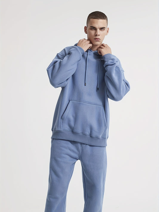 Men's Cerulean Hoodie, Casual Polyester & Cotton Hooded Sweatshirt Tops, Oversized
