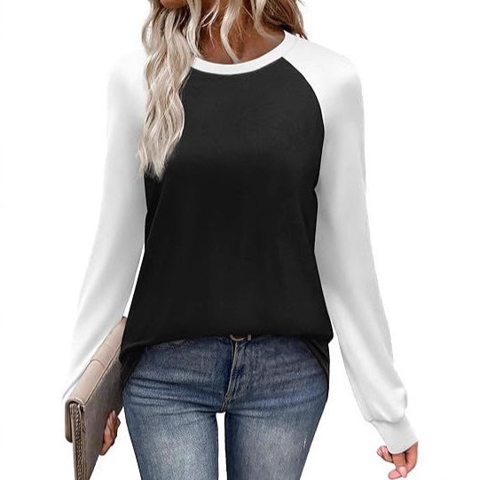 Long Sleeve Color Matching Casual All-match Round Neck T-shirt