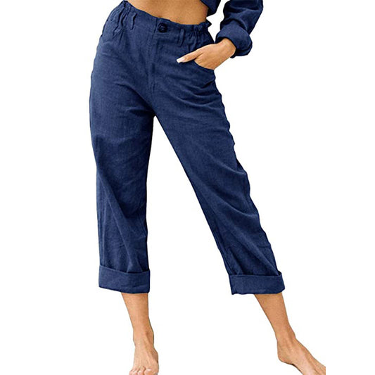 Women's Cotton Linen Patchwork Trousers | High Waist Drawstring Loose Casual Pants | 11 Colours | S–3XL | Michan Direct