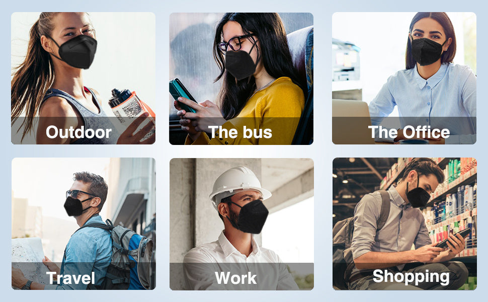 50pcs A Pack KN95 Face Masks, Breathable Comfortabl, Adults Black KN95 Masks, 5-ply Breathable Safety Masks Against PM2.5, Filter Efficiency Over 95%