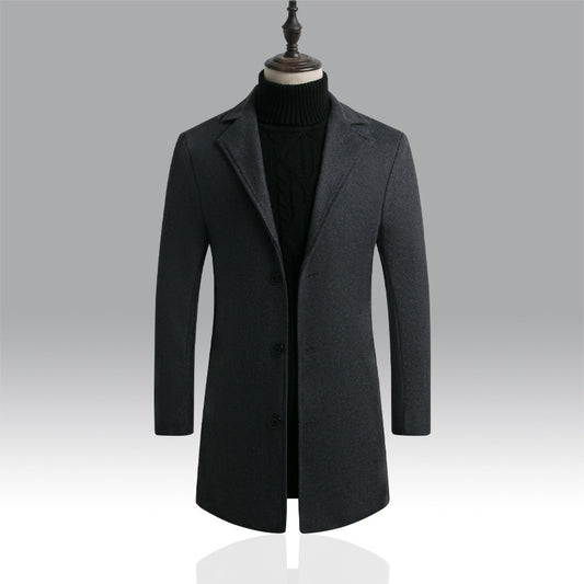 Long trench coat men's Korean style slim woolen coat