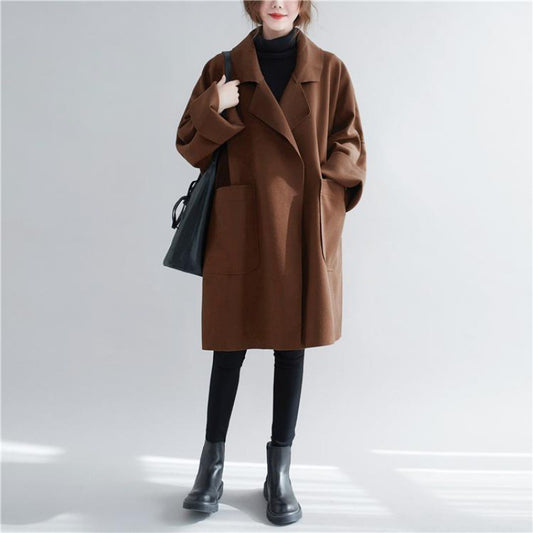 Korean Style Mid-length Woolen Coat For Fat Girls Slimming Trench Coat
