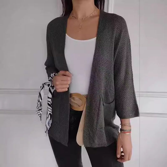 Women's Waffle Nine-quarter Sleeve Urban Casual Cardigan Coat