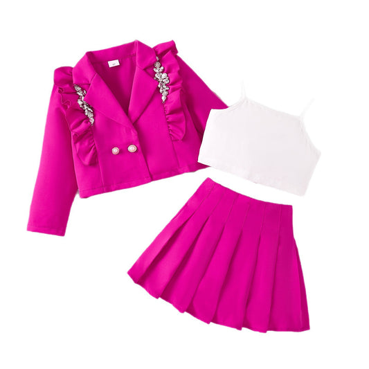 Strappy Tank Top Pleated Skirt Three-piece Set