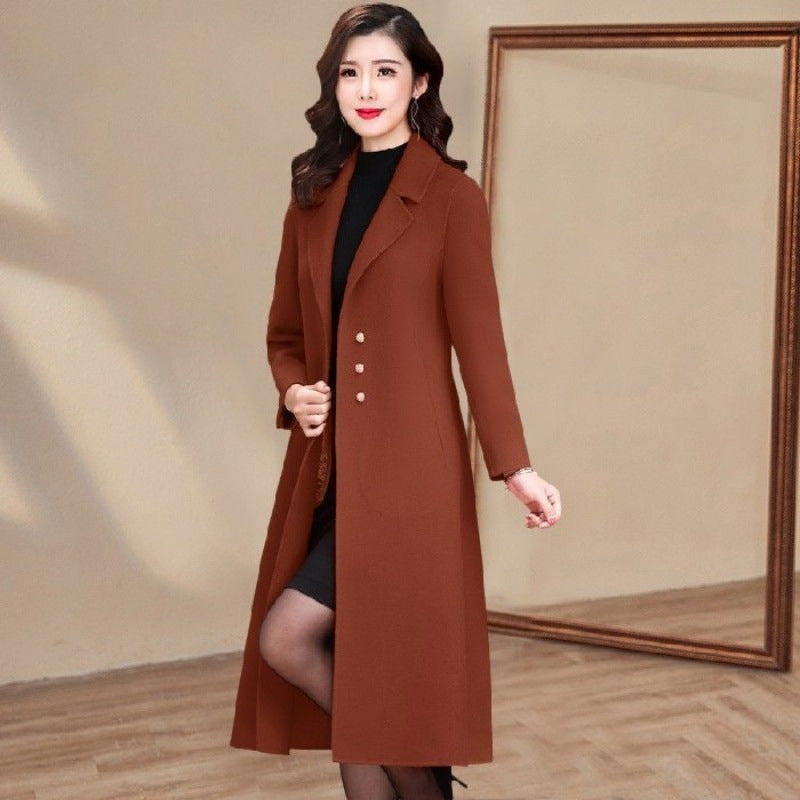 Western Style Fashion Woolen Women's Trench Coat