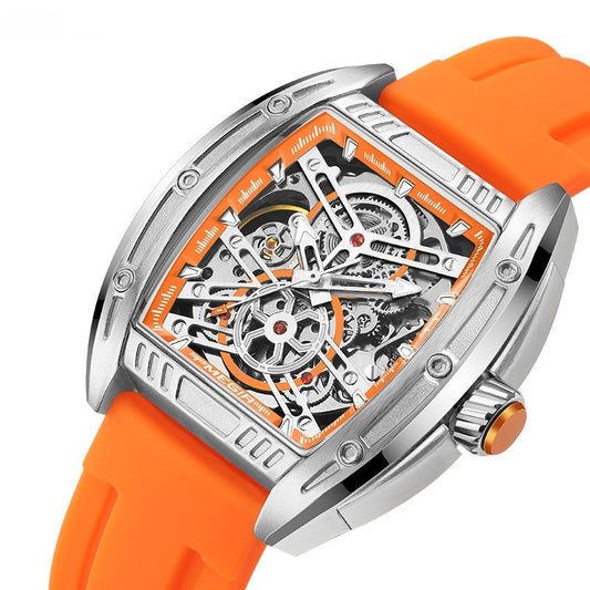 Men's Wine Barrel Type Mechanical Watch Silicone Tape