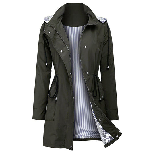 Casual hooded waist coat mid-length ladies trench coat