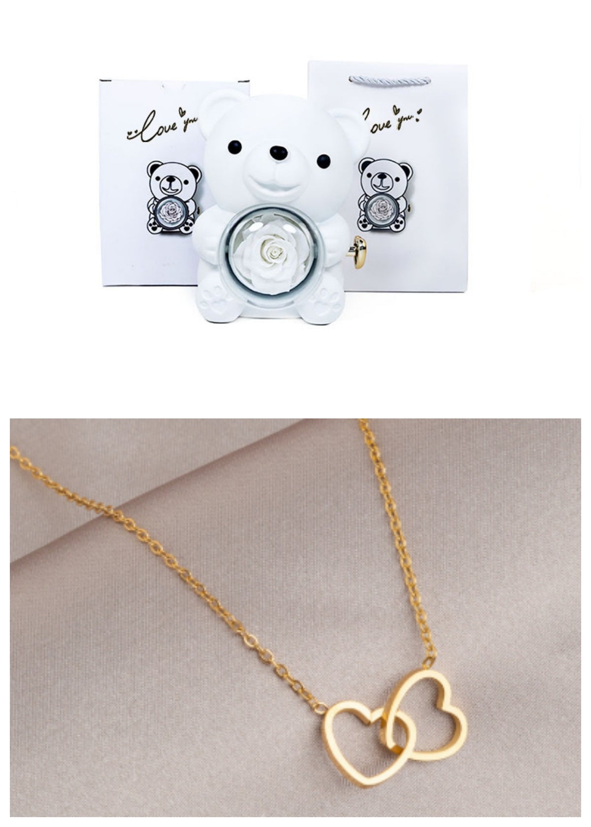 Rotating Bear Gift Box Eternal Rose Teddy Bear Jewelry Box With Necklace Valentine Wedding Special Present For Girlfriend Anniversary Gift Jewelry Box
