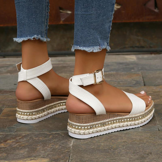 Women's Platform Wedge Sandals - Buckle Strap Hemp Espadrille Peep Toe Summer Shoes