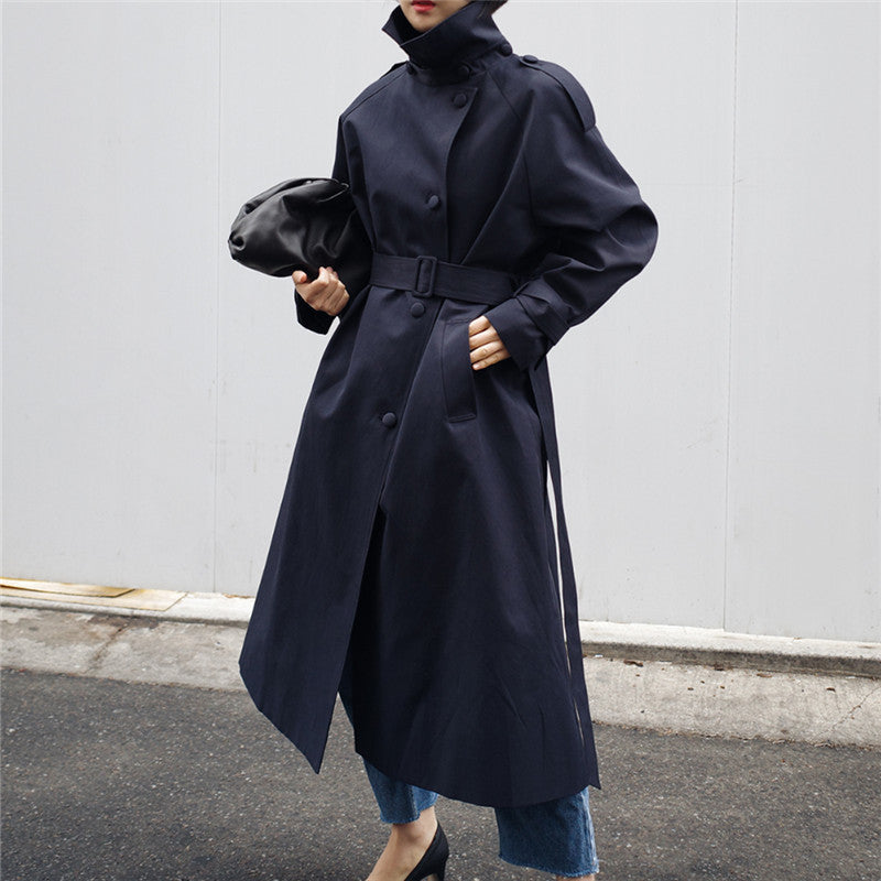 Women's Solid Color Spring And Autumn Korean Style Simple Mid-length Trench Coat