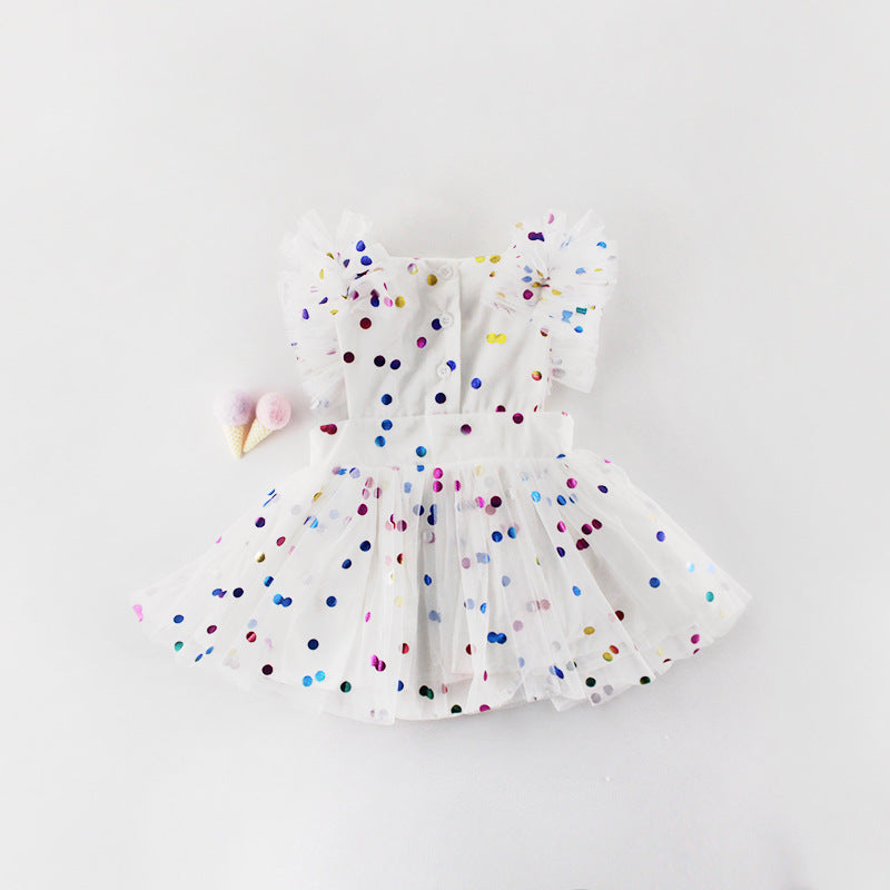 Summer Girls Baby Hundred Days Clothes Hot Printing Mesh Cotton Triangle Romper