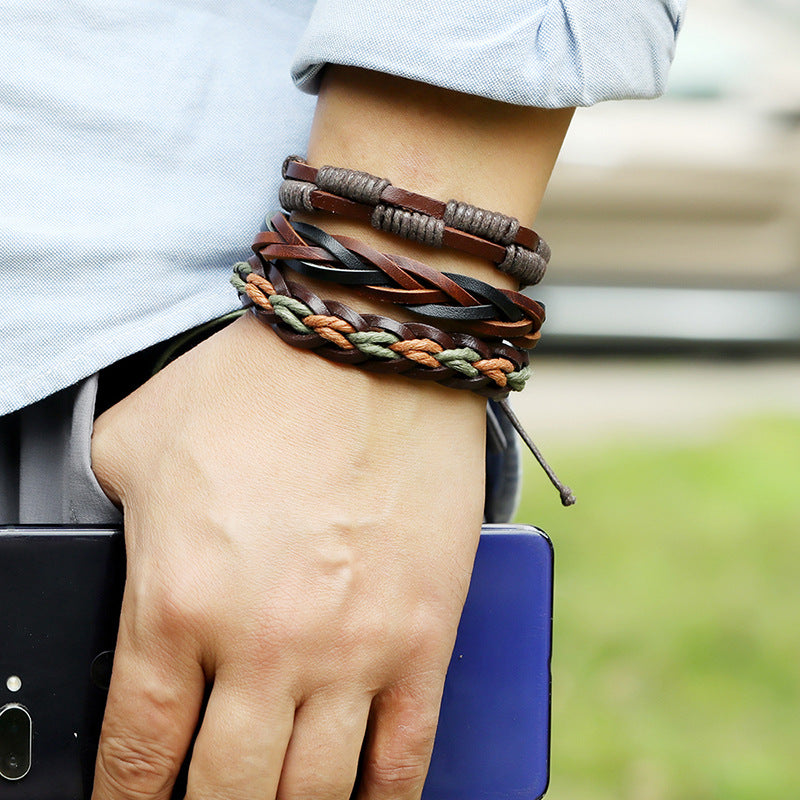 Men's Leather Bracelet Set - 6 Piece Tree of Life Braided Bracelets for Men | Retro Boho Style