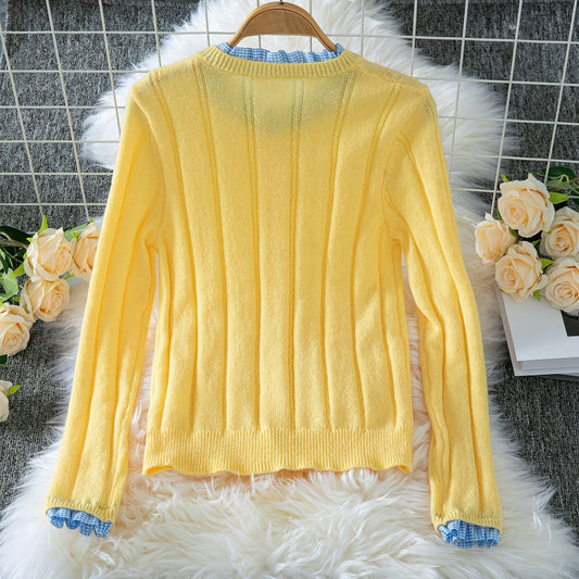 Autumn Ruffled Stitching Slim-fit Crop-top Outer Sweater Cardigan