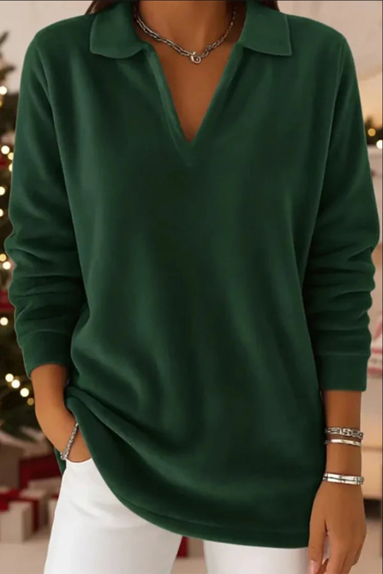 Solid Color Velvet Relaxed Fit Casual Long Sleeve Top